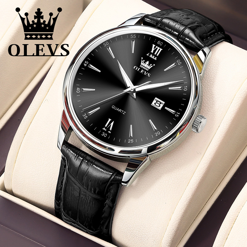 Leather Watch Band Men - OLEVS Quartz Men's Watch Fashionable Business