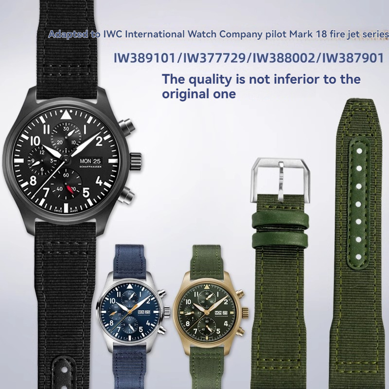 Leather Watch Band Men - High quality blue-green bracelet, for IWC