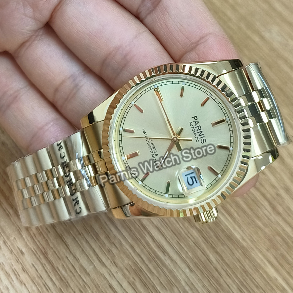 Parnis 36mm Gold Color Luminou - Rolex Watch Datejust 评论和价格