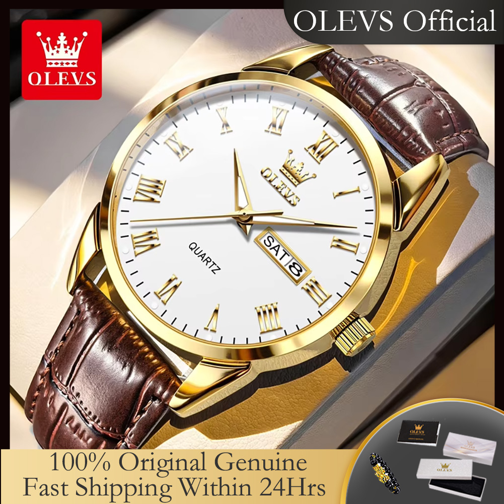 OLEVS 5892 Original Quartz Wat - Leather Watch Band Men 评论和价格