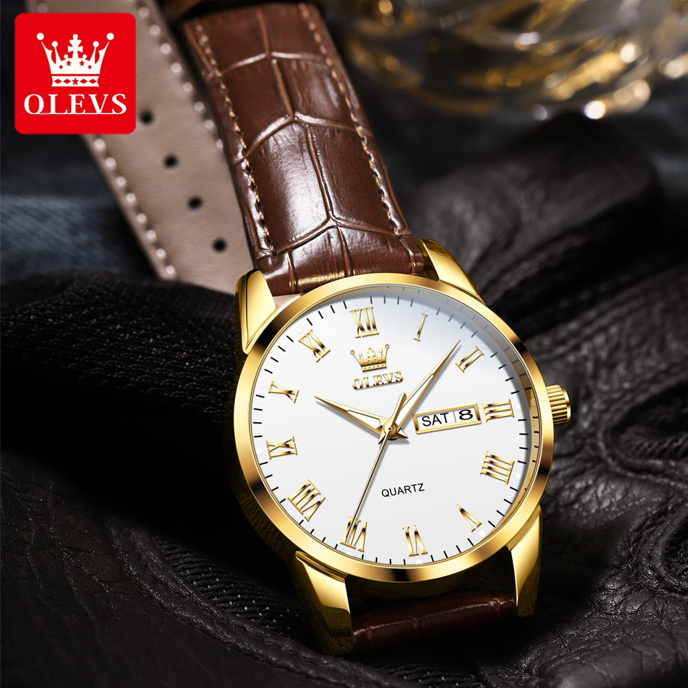 OLEVS 5892 Original Quartz Wat - Leather Watch Band Men 评论和价格