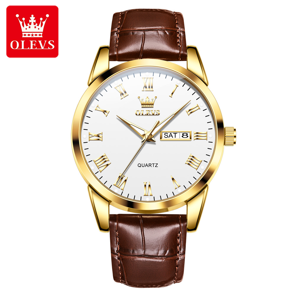 OLEVS 5892 Original Quartz Wat - Leather Watch Band Men 评论和价格
