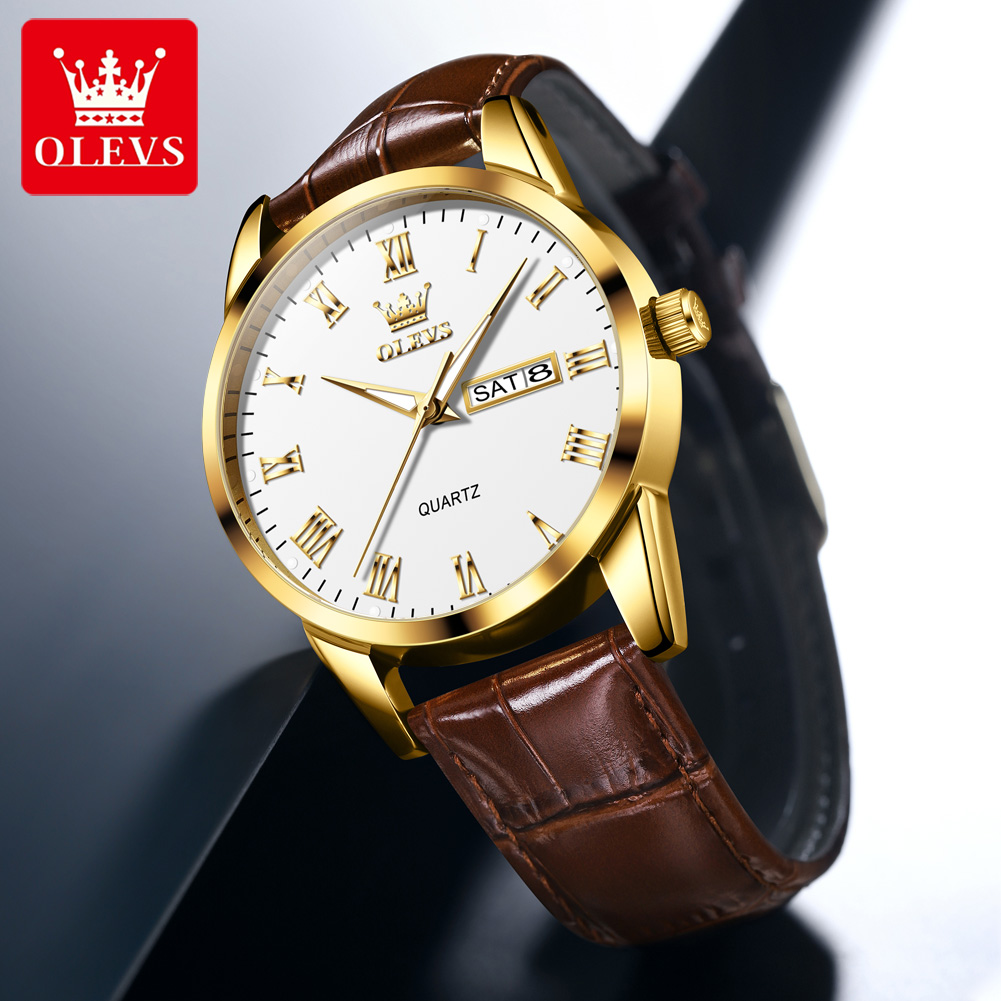 OLEVS 5892 Original Quartz Wat - Leather Watch Band Men 评论和价格