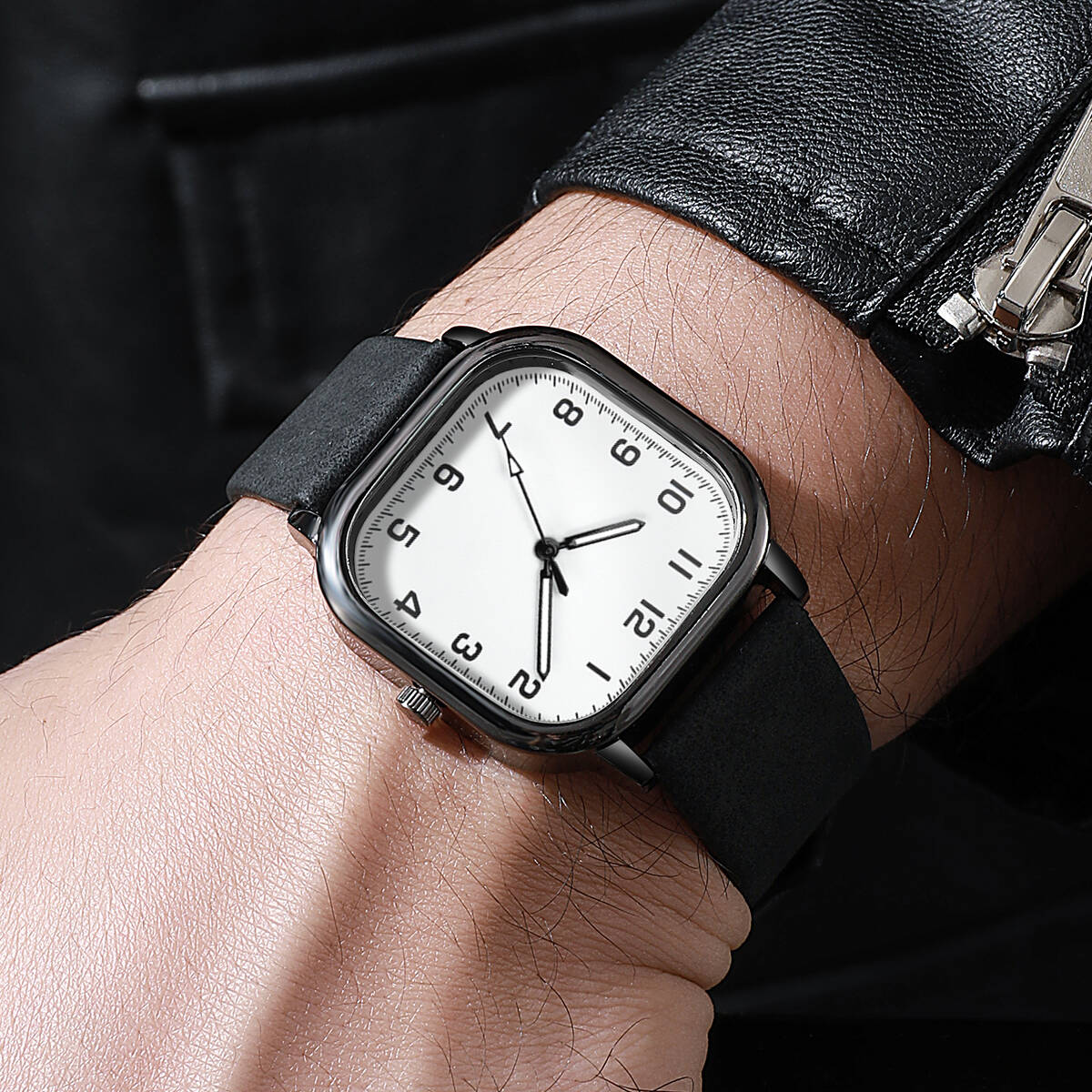 Fashion Square Men Watches Sim - Leather Watch Band Men 评论和价格