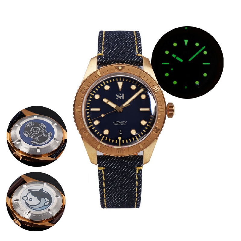 42mm Bronze Mens Watch Mechani - Canvas Strap Watch 评论和价格