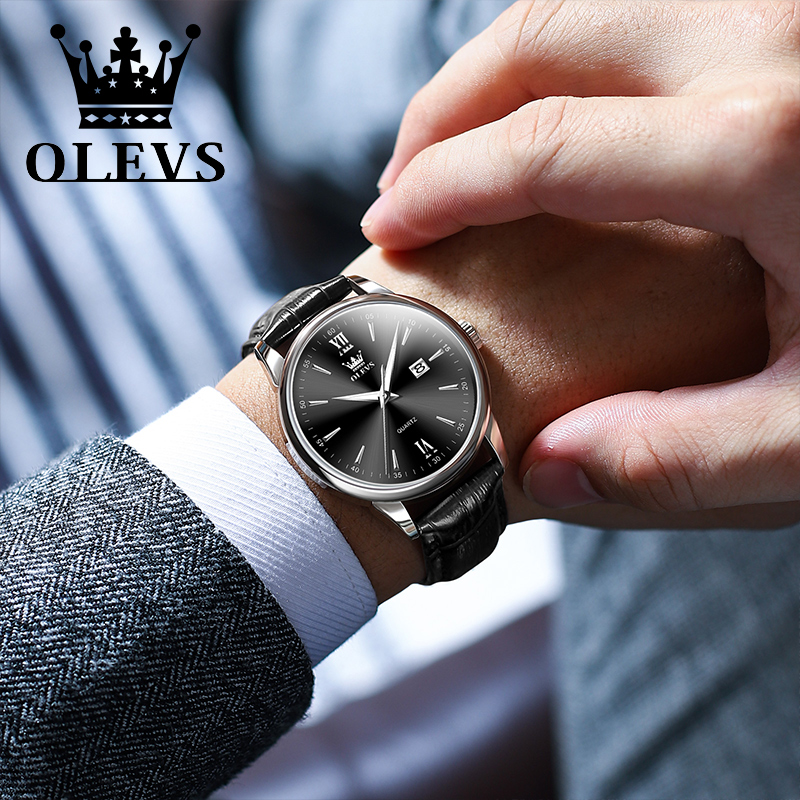 OLEVS Quartz Men's Watch Fashi - Leather Watch Band Men 评论和价格