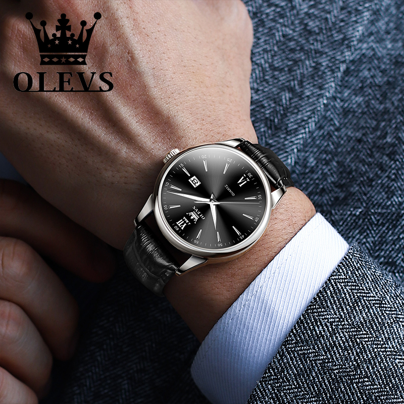 OLEVS Quartz Men's Watch Fashi - Leather Watch Band Men 评论和价格