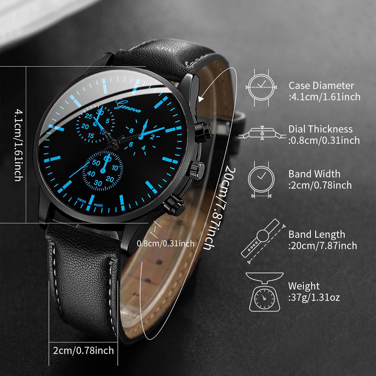 3PCS Fashion Men Business Watc - Leather Watch Band Men 评论和价格